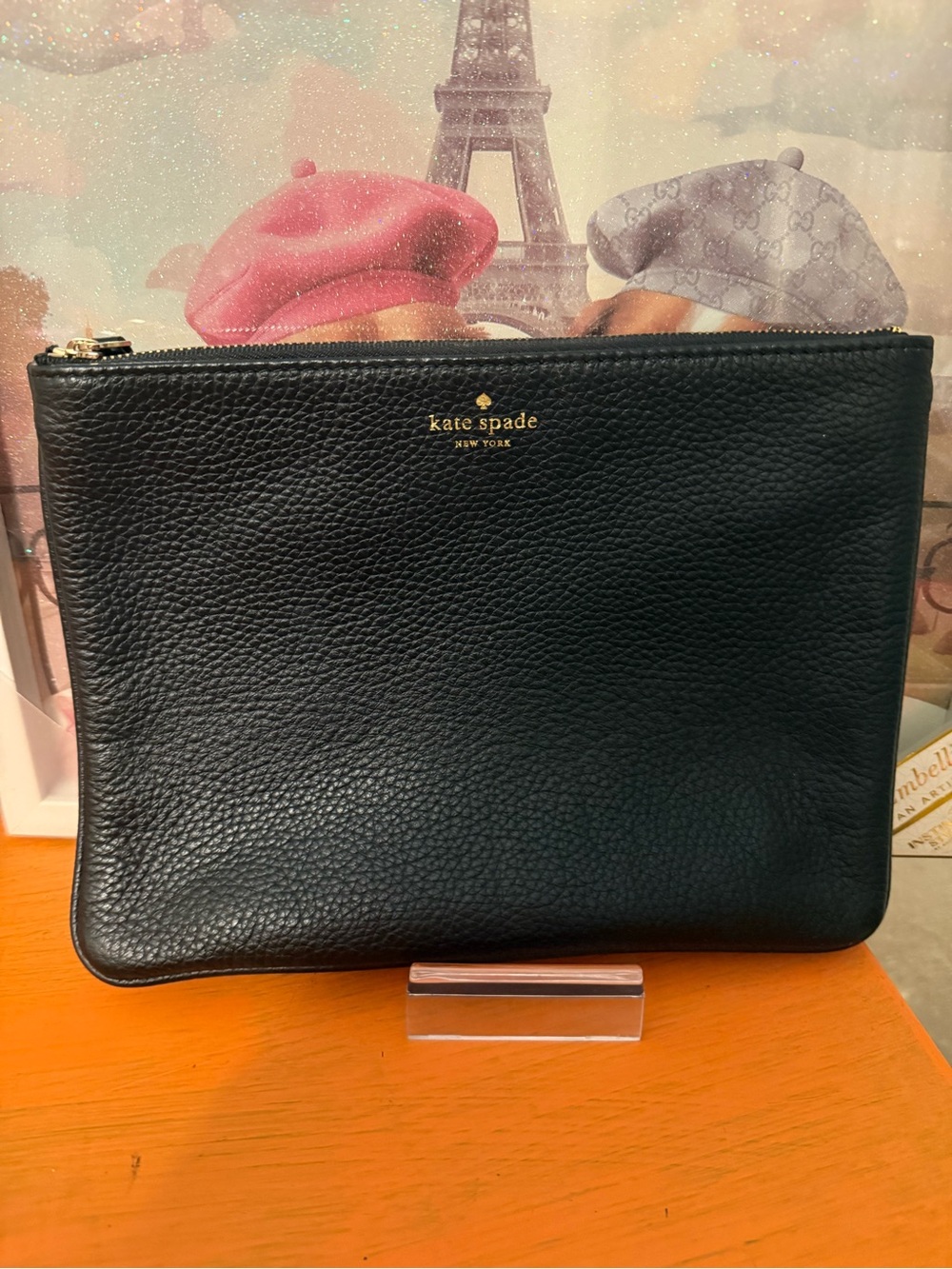 Kate Spade ♠️ Black Pebbled Leather Zip Pouch EUC